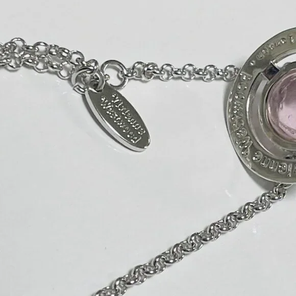 New Silver Saturn Vivienne Pink Westwood Glass chain Orb Choker Necklace Charm - Picture 5 of 5